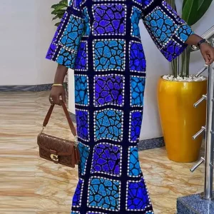 Robe africaine à manches évasées à col V