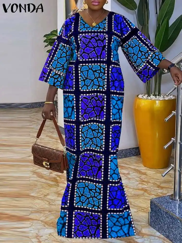 Robe africaine à manches évasées à col V