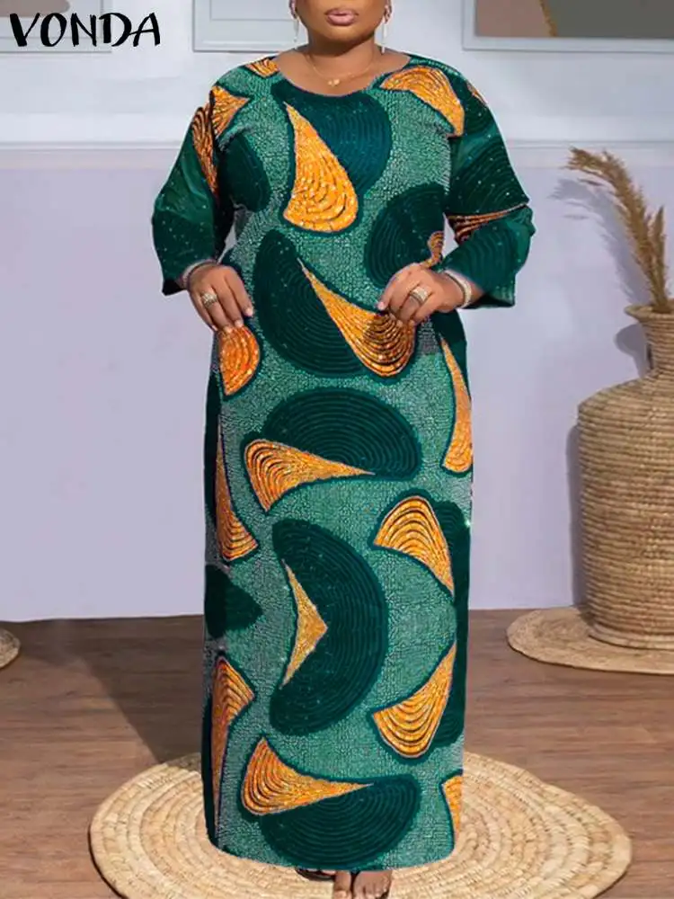 Robe africaine à manches longues à col rond – Image 2