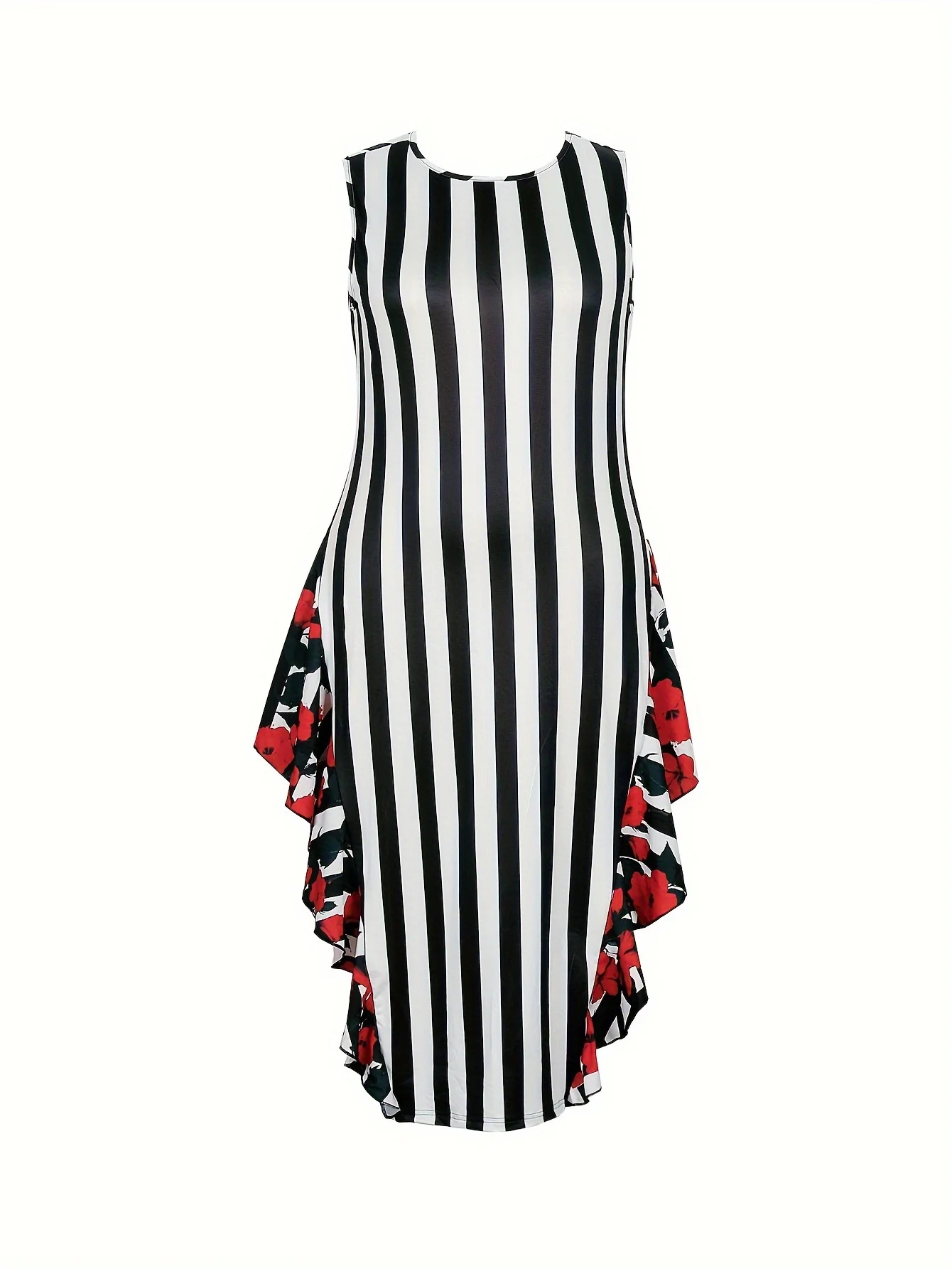 Robe sans manches à rayures noires & blanches avec ourlet en queue de poisson – Image 2