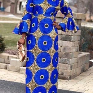 Robe africaine en col V à manches longues