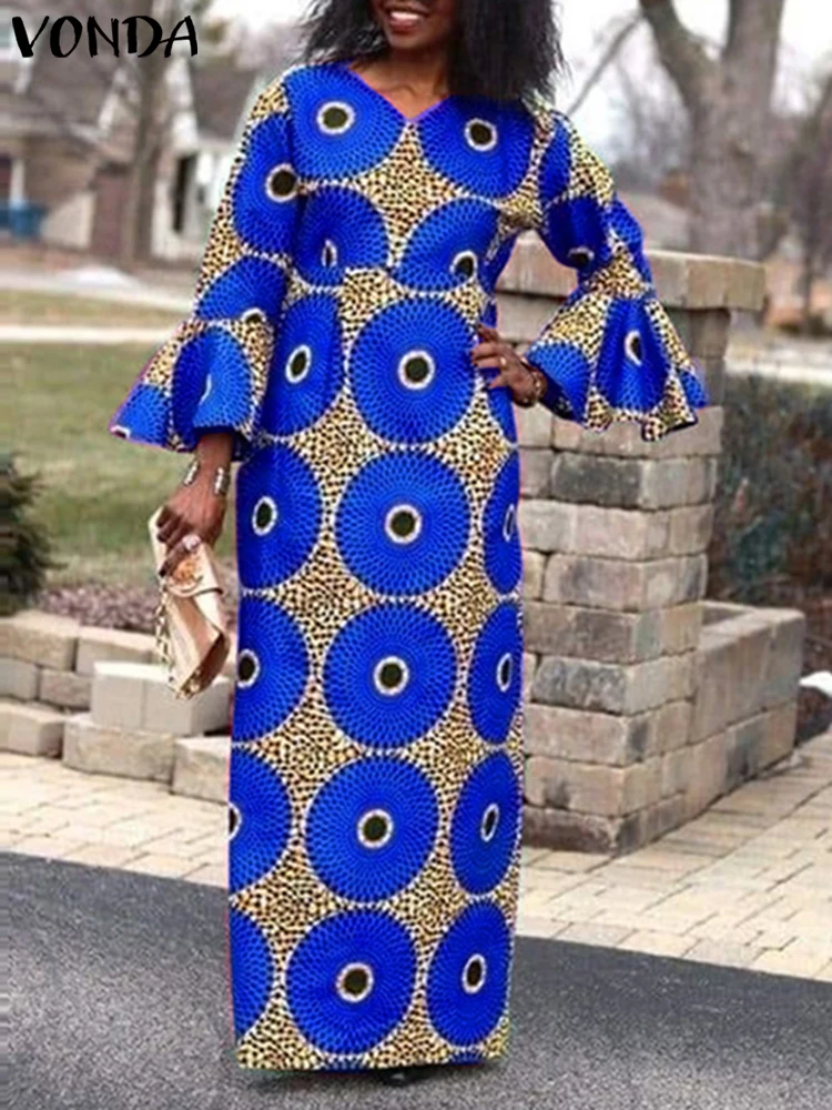 Robe africaine en col V à manches longues