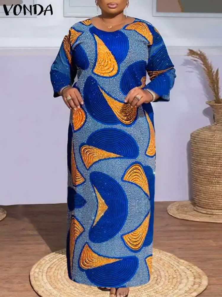Robe africaine à manches longues à col rond