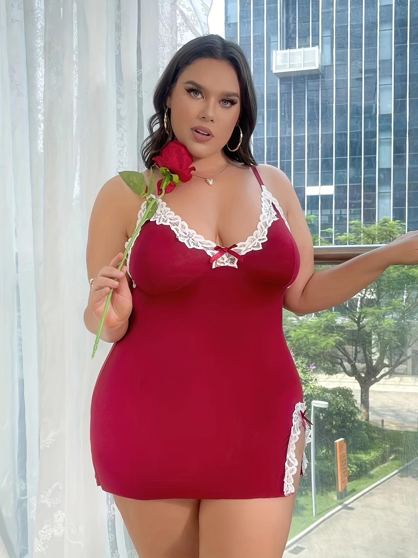 Nuisette sexy détail brodée à col V – Image 9