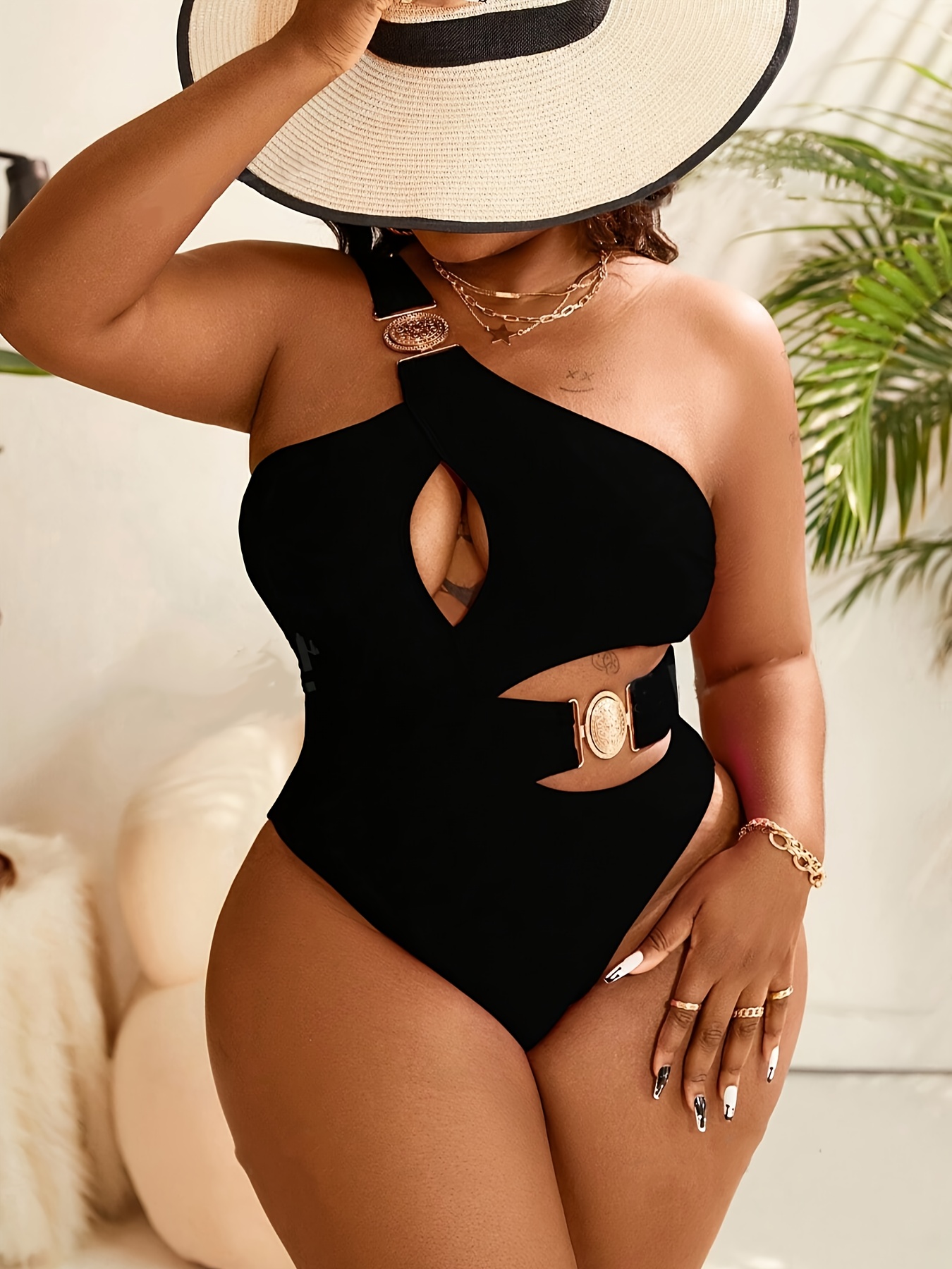 Maillot de bain chic à épaule dénudée & coussinets amovibles – Image 2