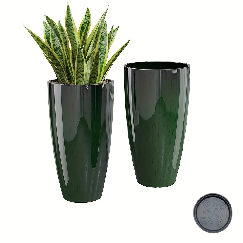 2 Pots de fleurs en résine avec motif marbre & soucoupe de H: 53.34 cm – Image 8