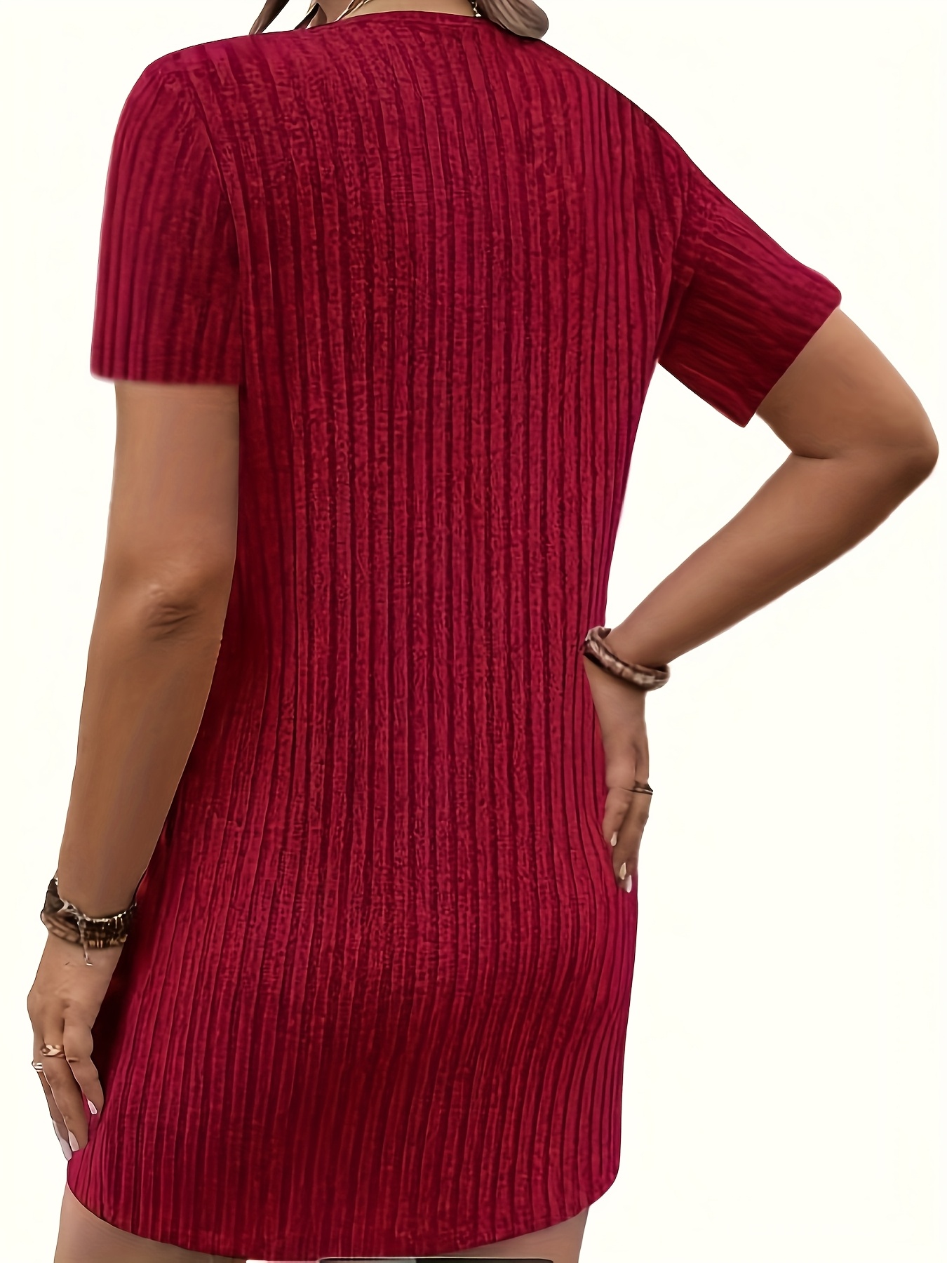 Robe sexy à manches courtes à col V avec fermeture à glissière – Image 7