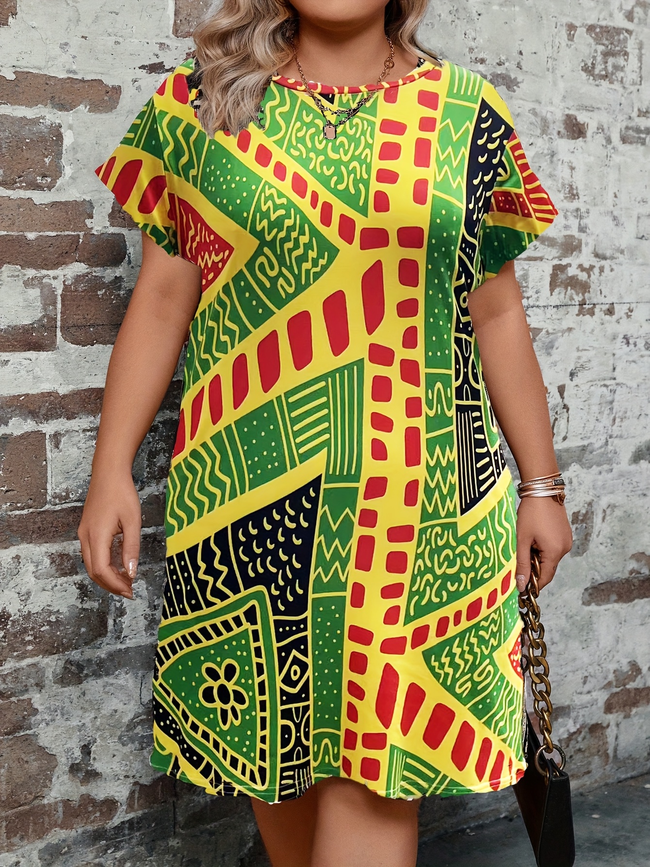 Robe imprimé style ethnique à col rond à manches courtes – Image 5