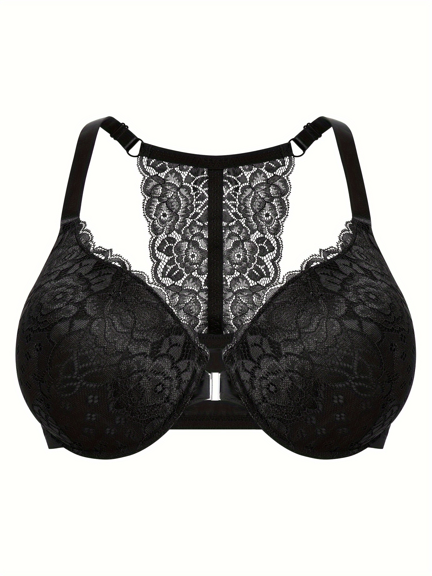 Soutiens gorge avec fermeture lace front ultra doux & léger légèrement rembourré avec détail en dentelle florale avec support à armature – Image 3