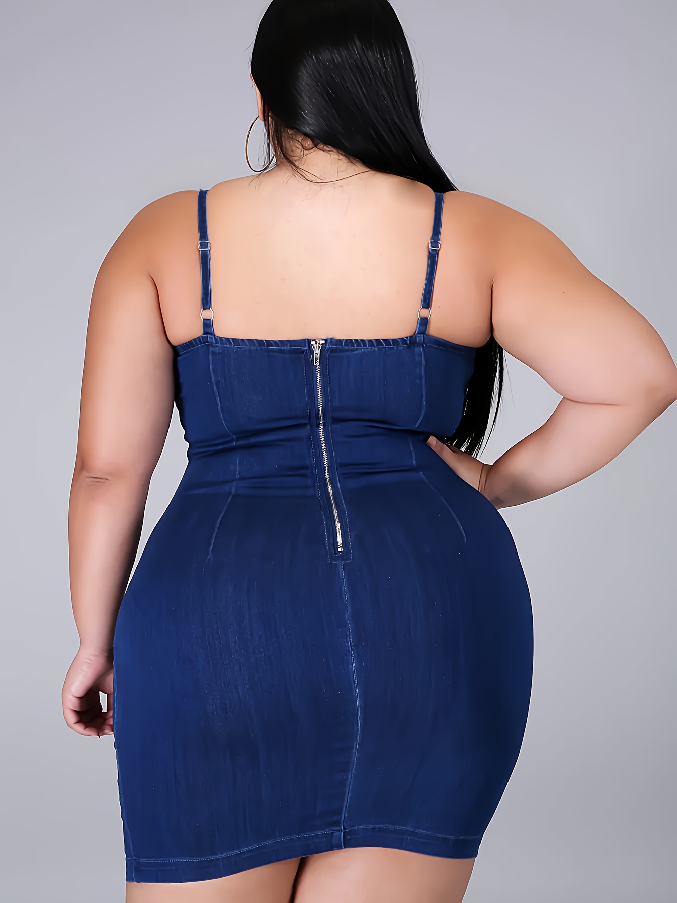 Robe sexy moulante en jean à encolure dégagée – Image 4