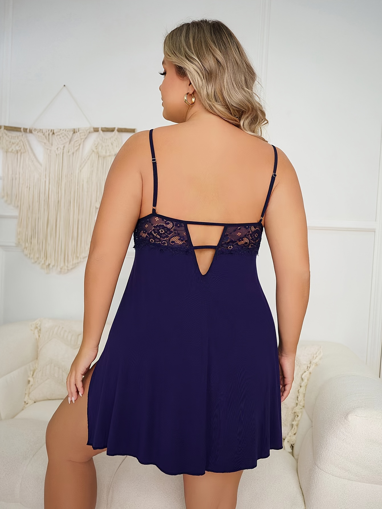 Nuisette sexy détail brodée à col V évasée dos nu – Image 2