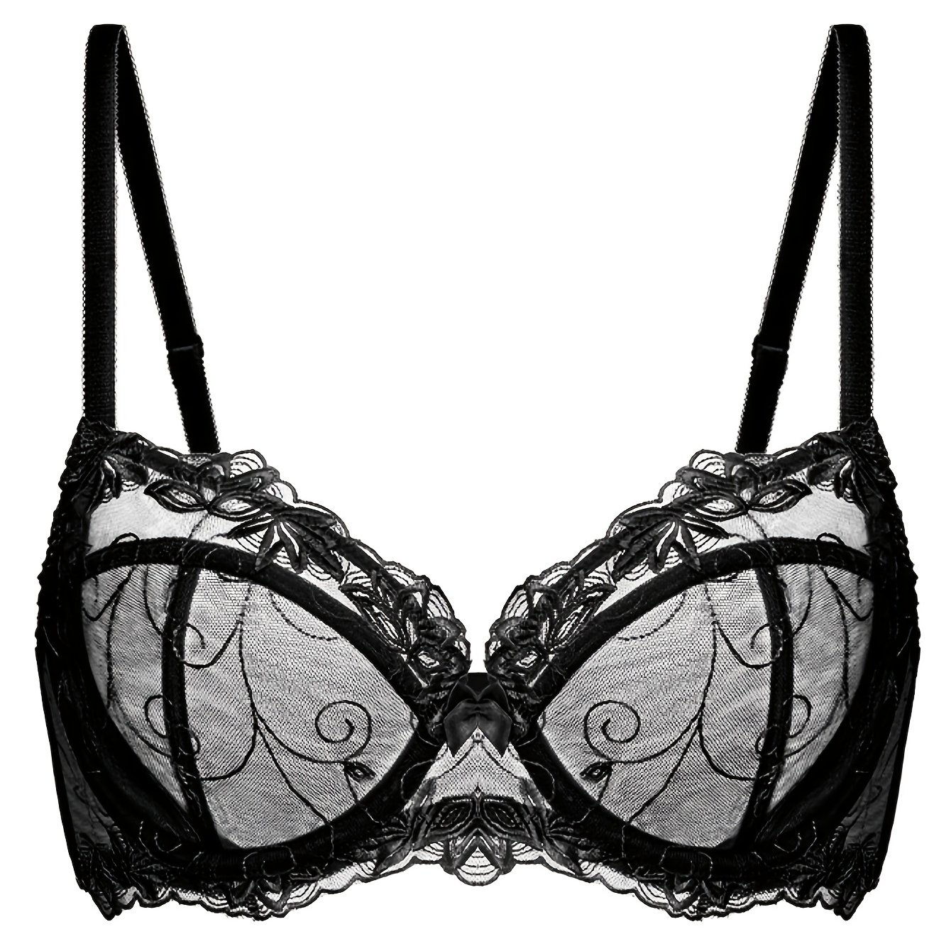 Soutien gorge en dentelle semi-transparente avec détail floral brodé & non doublé