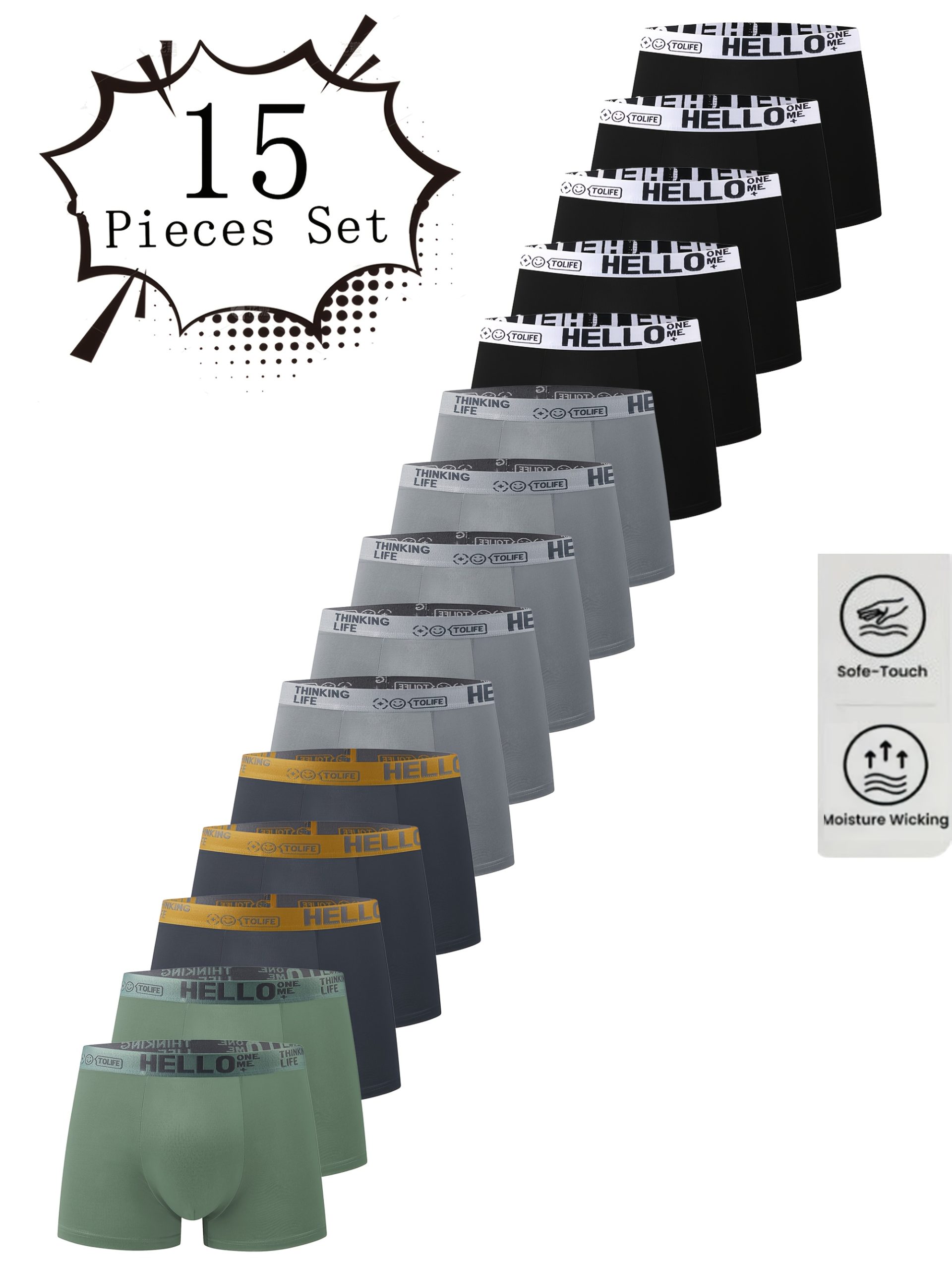 15 caleçons extensible en tissu tricoté doux & confortable