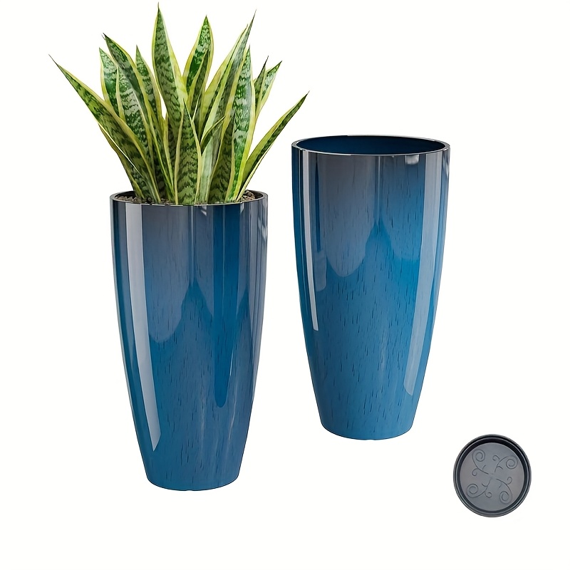 2 Pots de fleurs en résine avec motif marbre & soucoupe de H: 53.34 cm – Image 10