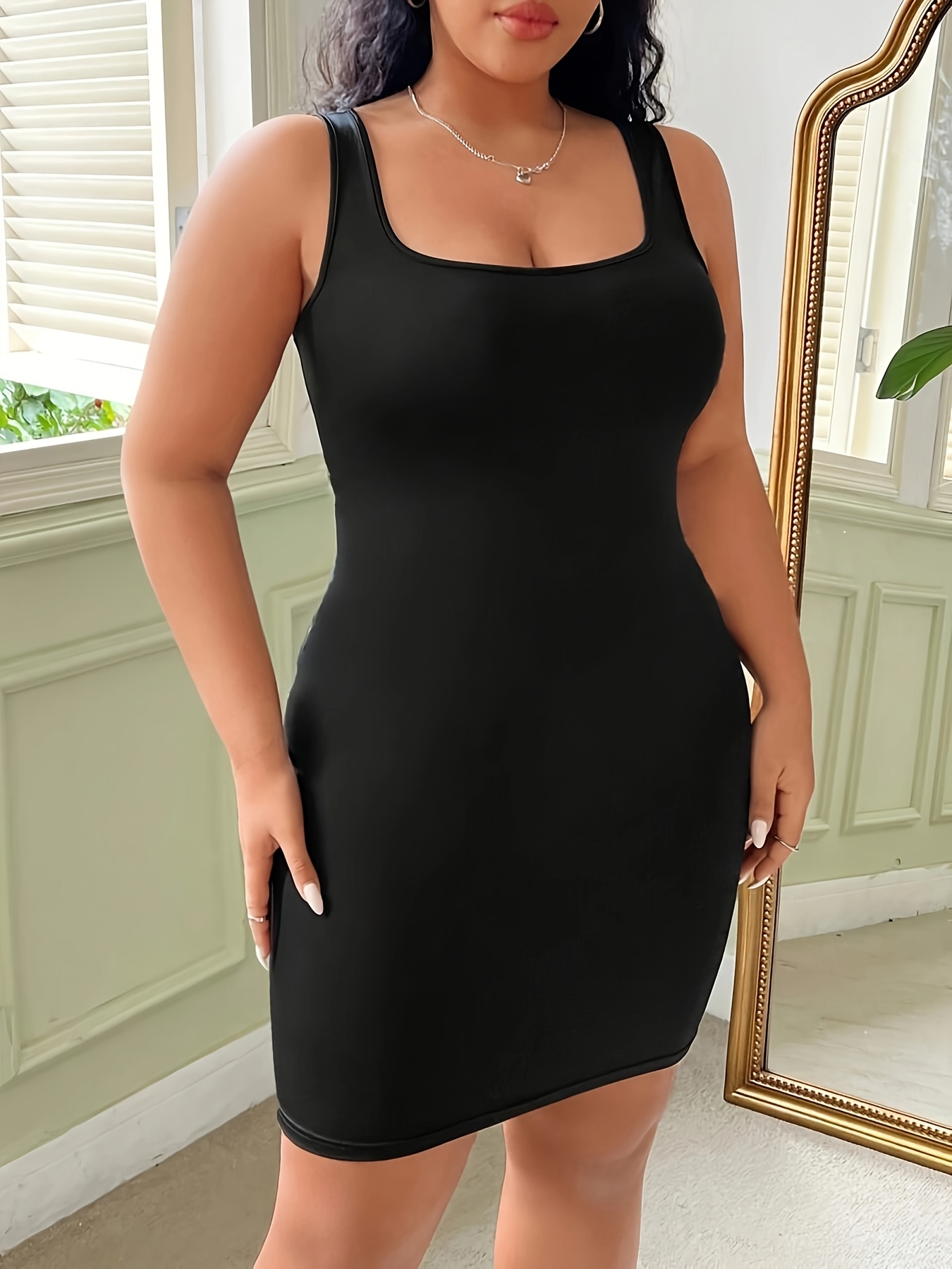 Robe moulante sexy à encolure carré sans manches design ajusté – Image 5