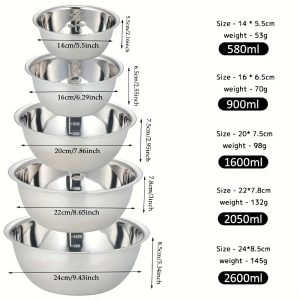 5 bols à mélanger en acier inoxydable