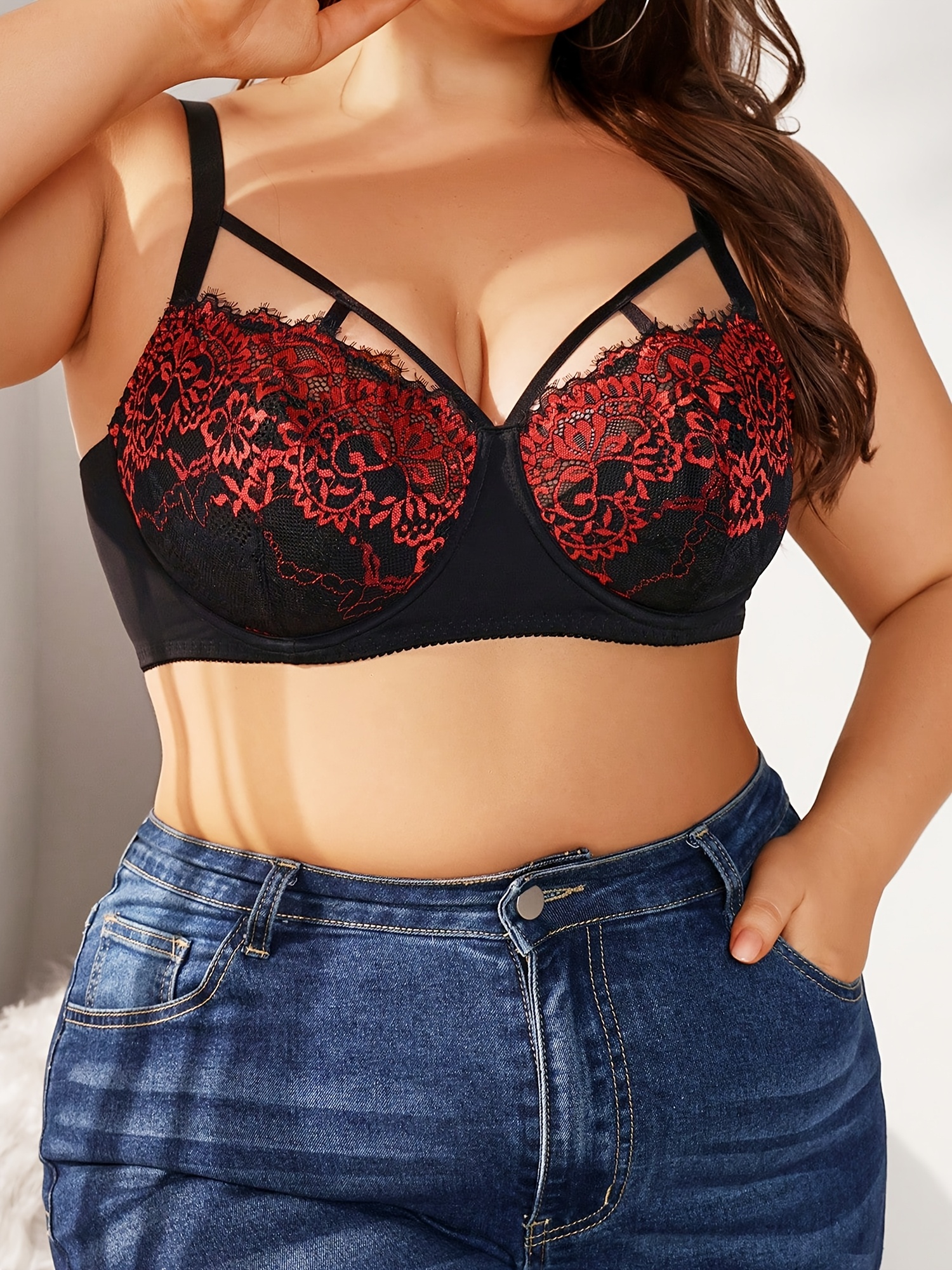 Soutien gorge sexy élégant à anneaux en acier en dentelle romantique – Image 2
