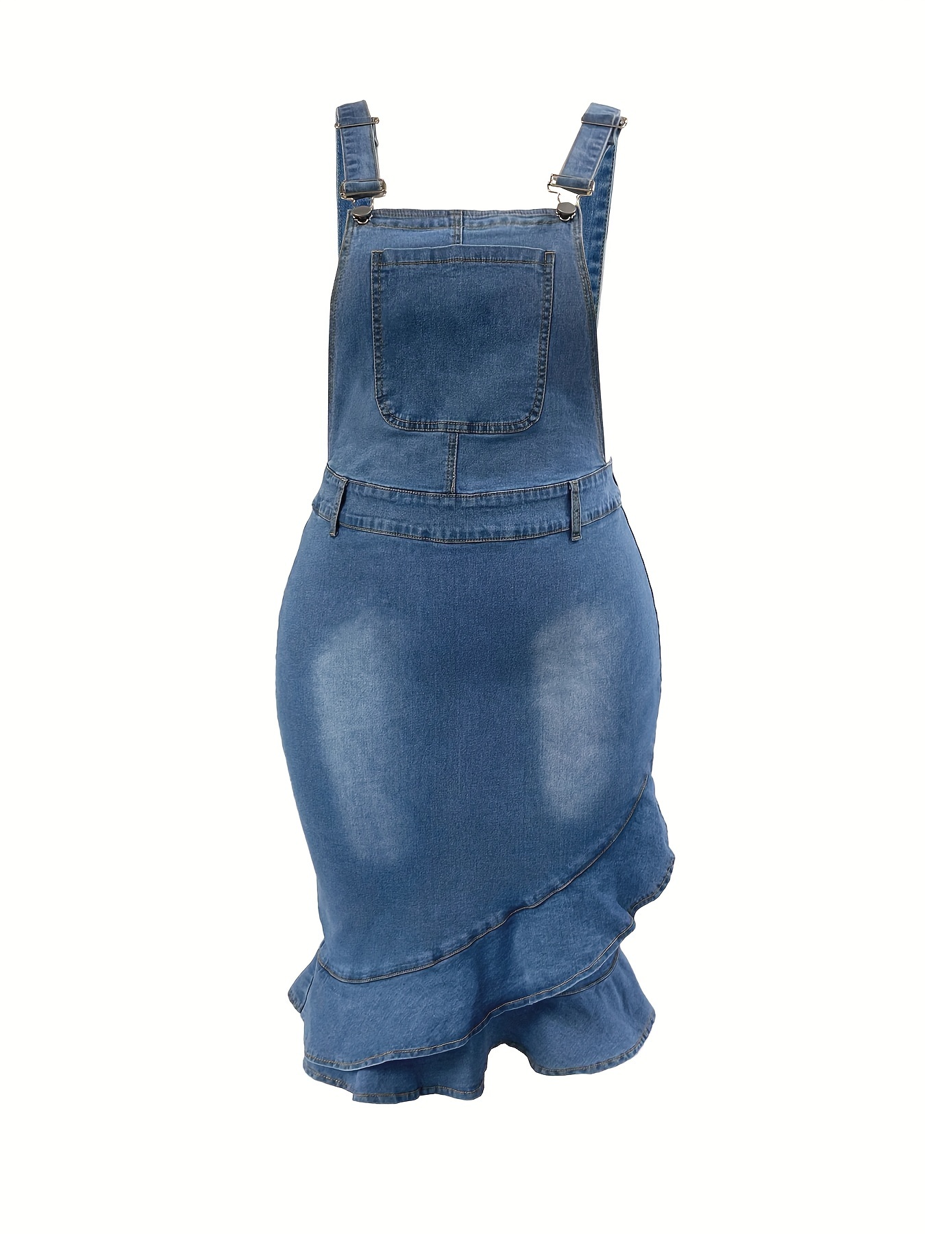 Robe en denim avec ourlet à volants & bretelles ajustables en tissu extensible – Image 2
