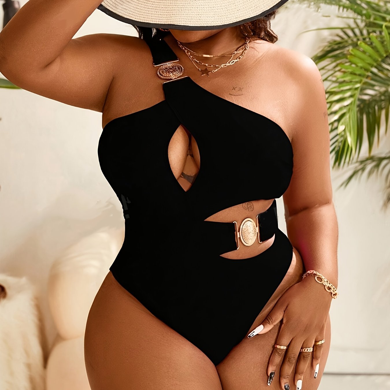 Maillot de bain chic à épaule dénudée & coussinets amovibles