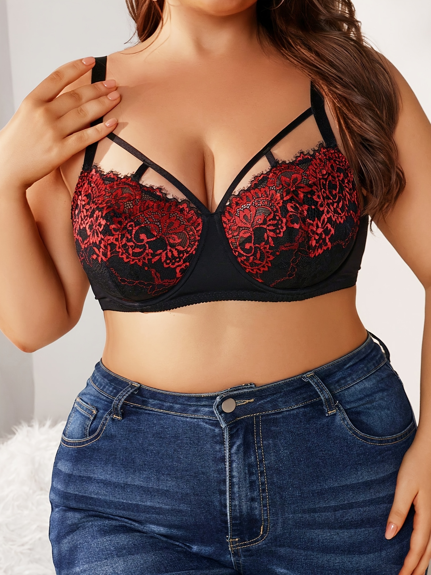 Soutien gorge sexy élégant à anneaux en acier en dentelle romantique – Image 3