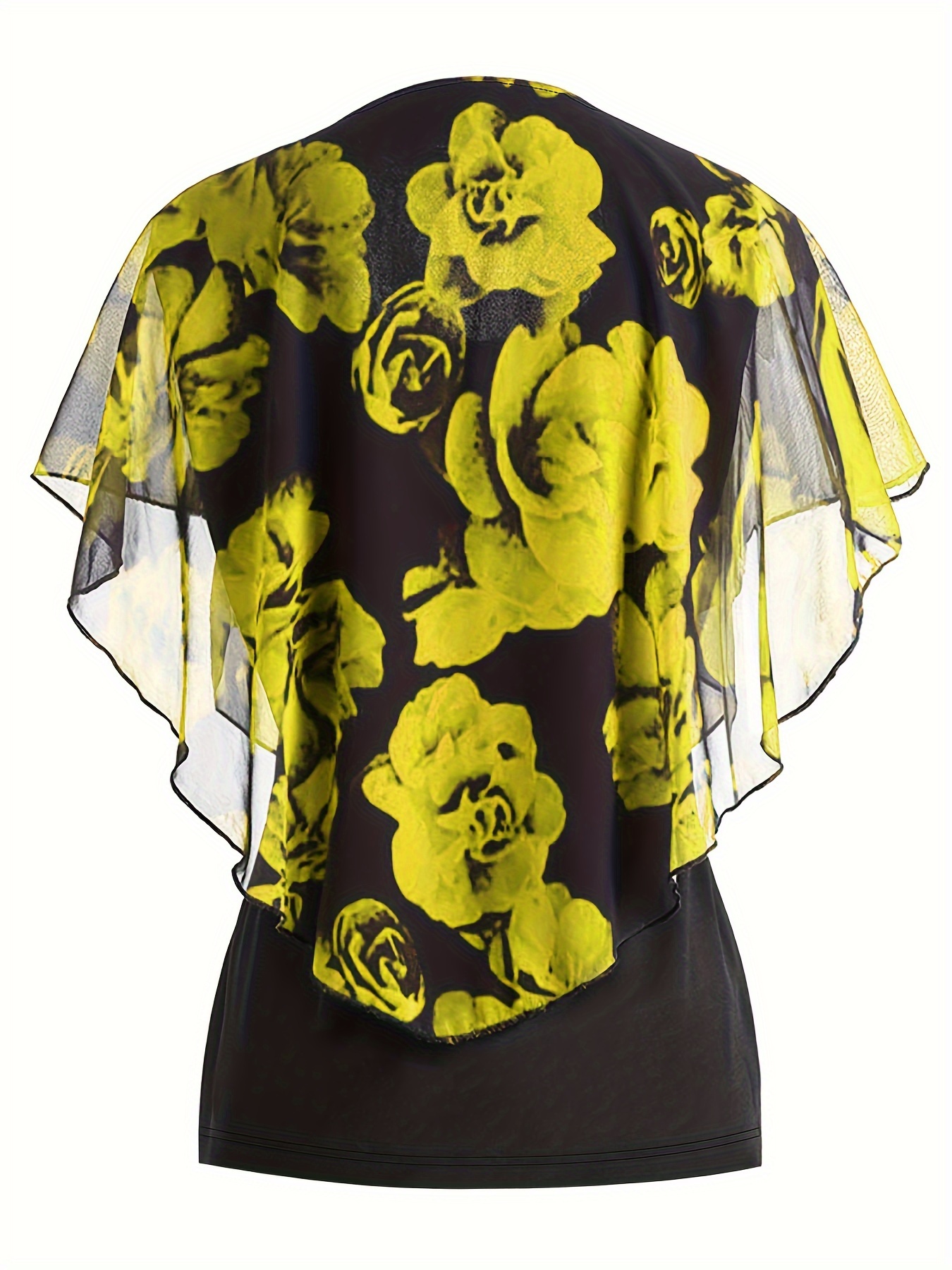 Blouse à col rond à manches chauve-souris en tissu extensible imprimé rose élégante avec illusion superposée – Image 8