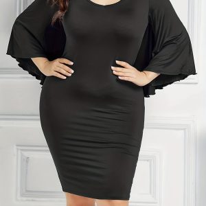 Robe sexy à manches chauve-souris superposées à encolure ronde & découpe dans le dos