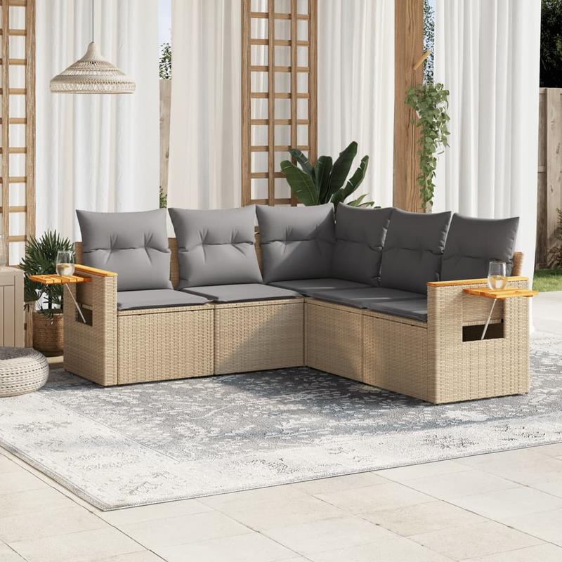 Salon de jardin avec coussins 5 pièces beige résine tressée – Image 2