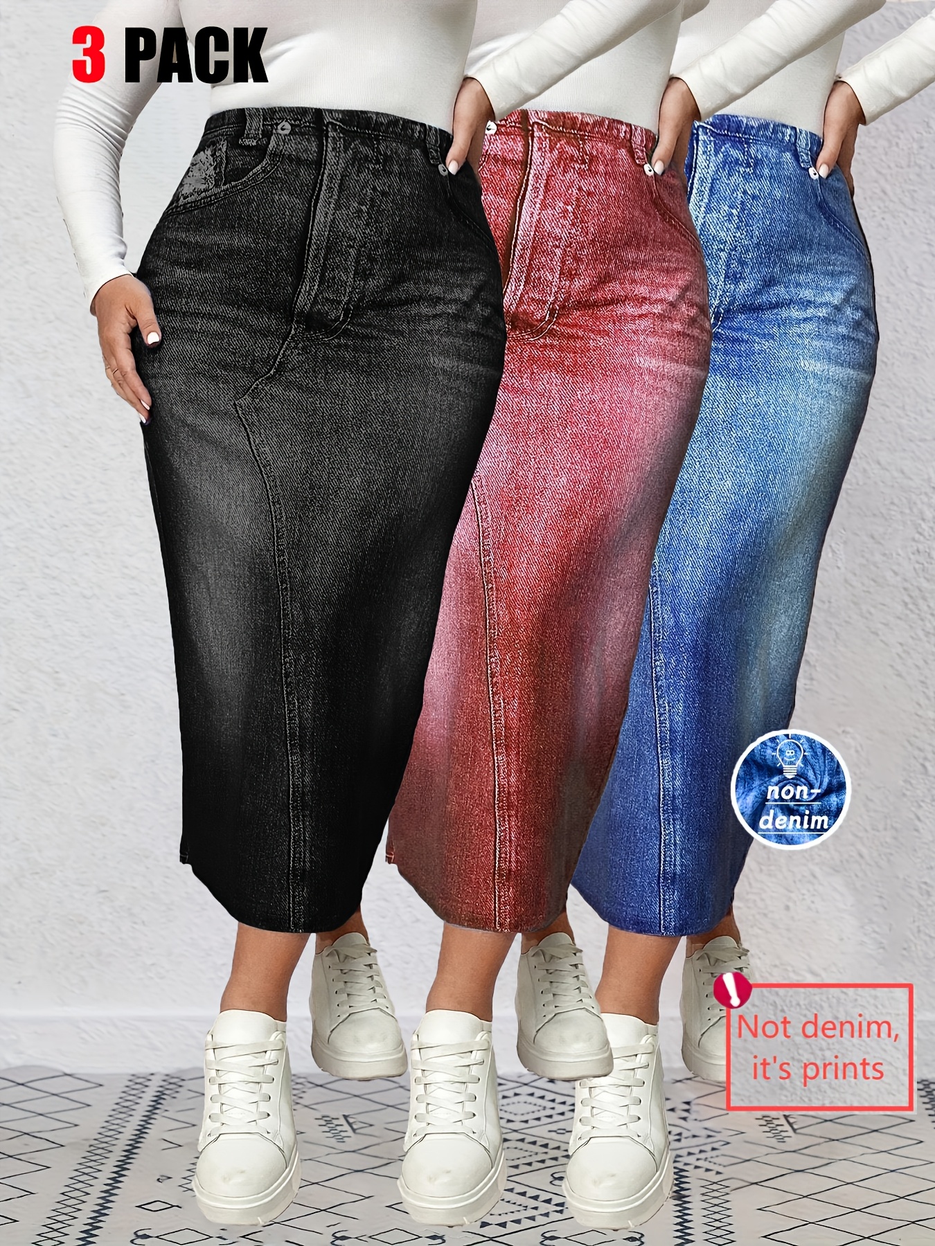 Jupes moulantes imprimé denim à haute élasticité – Image 3