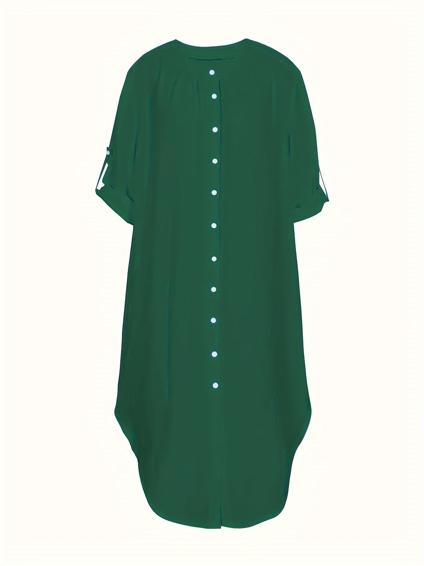 Robe chemise longue à manches roulées à col rond – Image 9