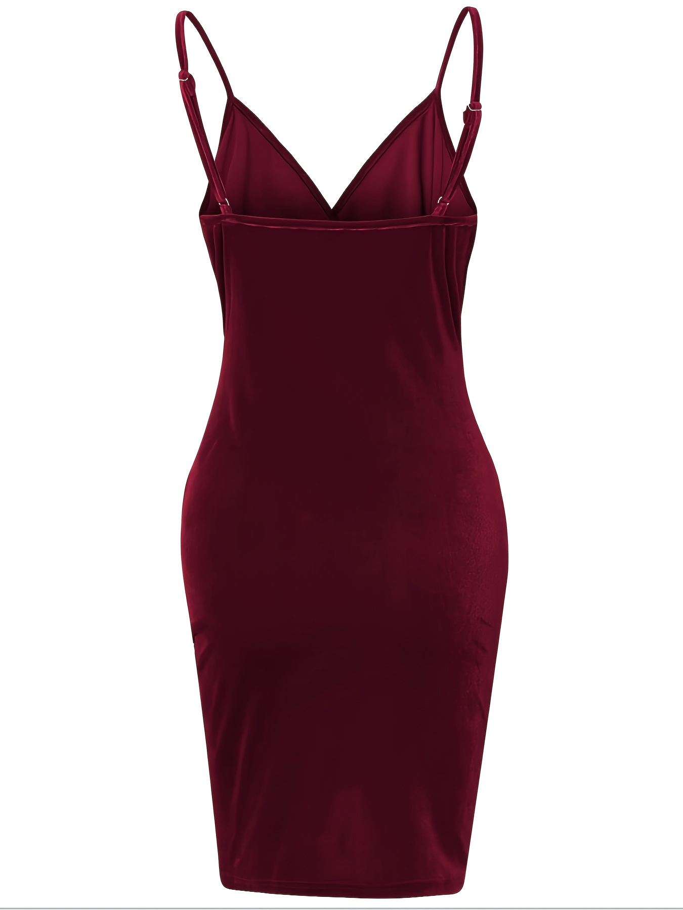 Robe élégante à fines bretelles à col V profond en tissu tricoté légèrement extensible – Image 4