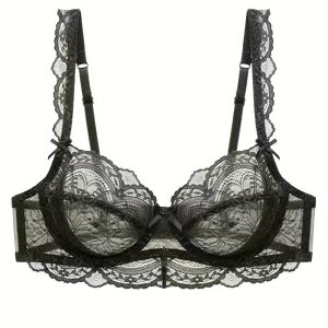Soutien gorge romantique avec noeud décoratif & bordure festonnée en dentelle ultra-fine avec armature