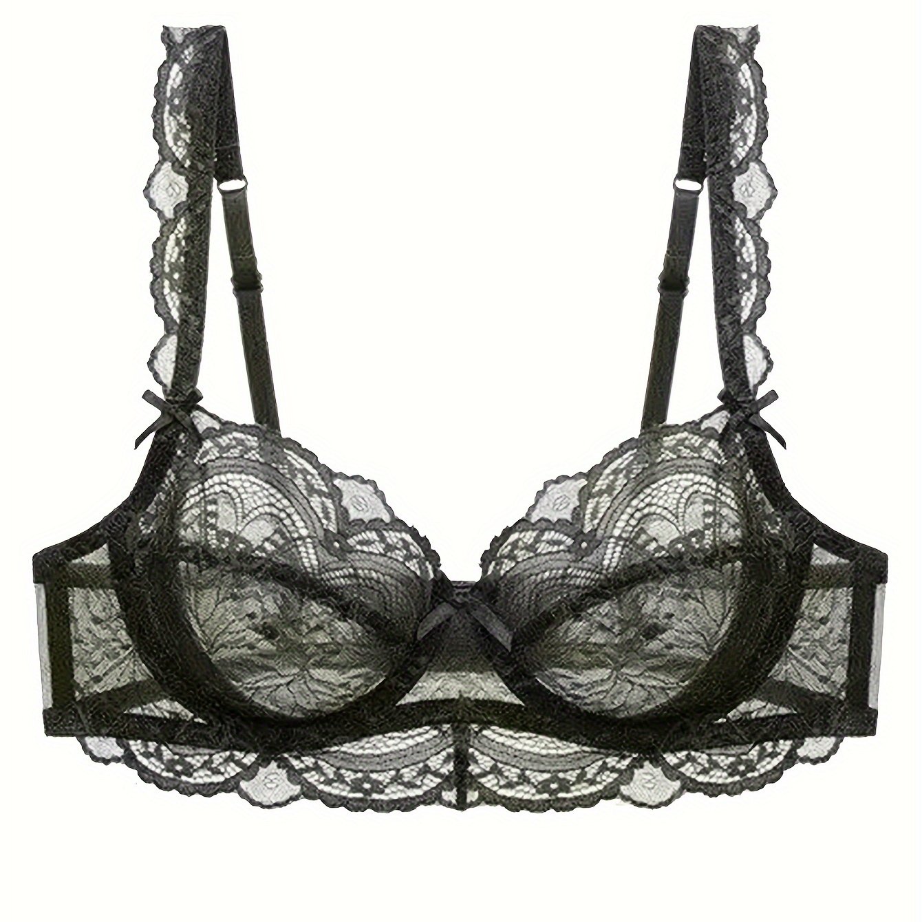 Soutien gorge romantique avec noeud décoratif & bordure festonnée en dentelle ultra-fine avec armature