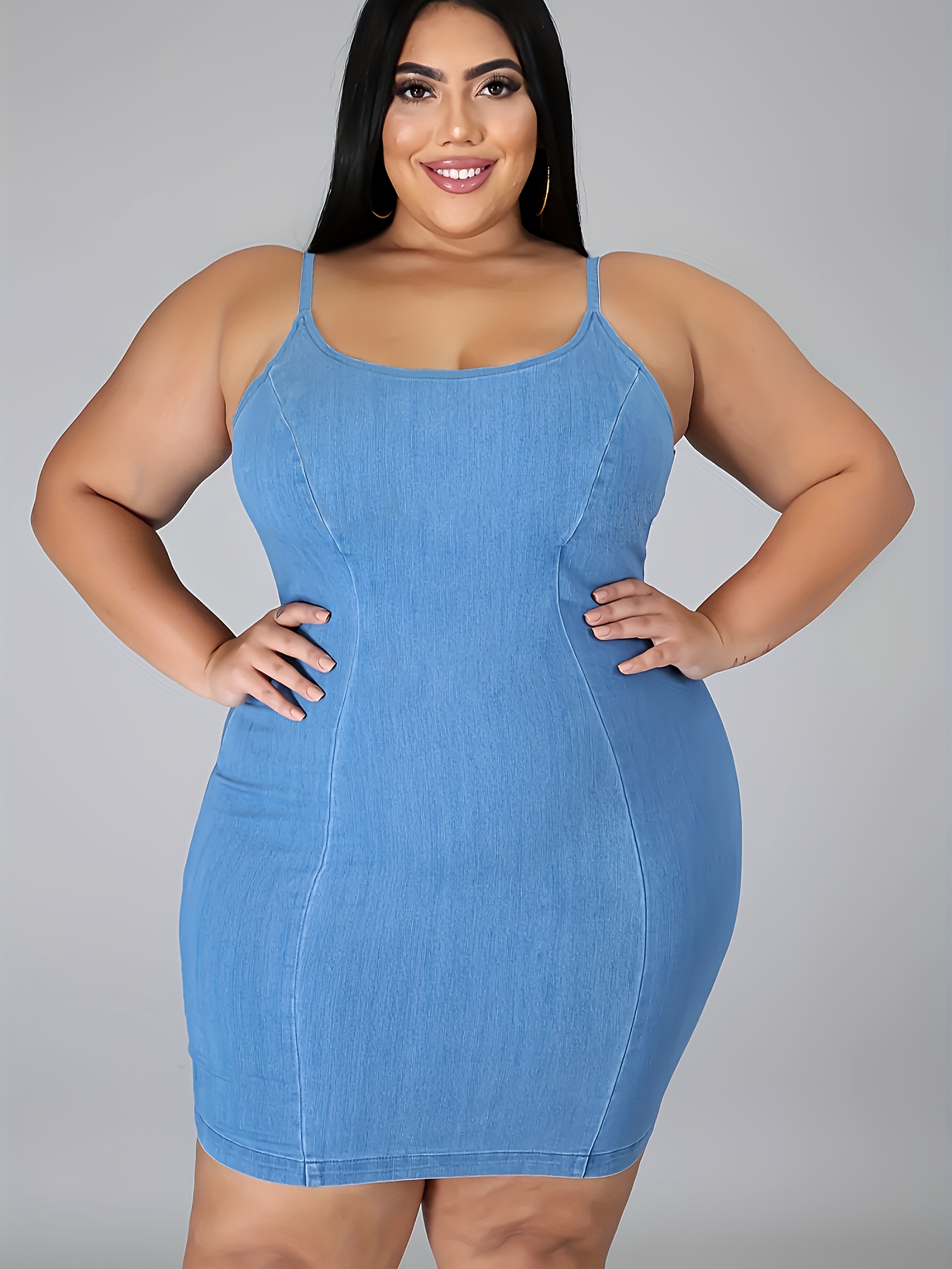Robe sexy moulante en jean à encolure dégagée – Image 8