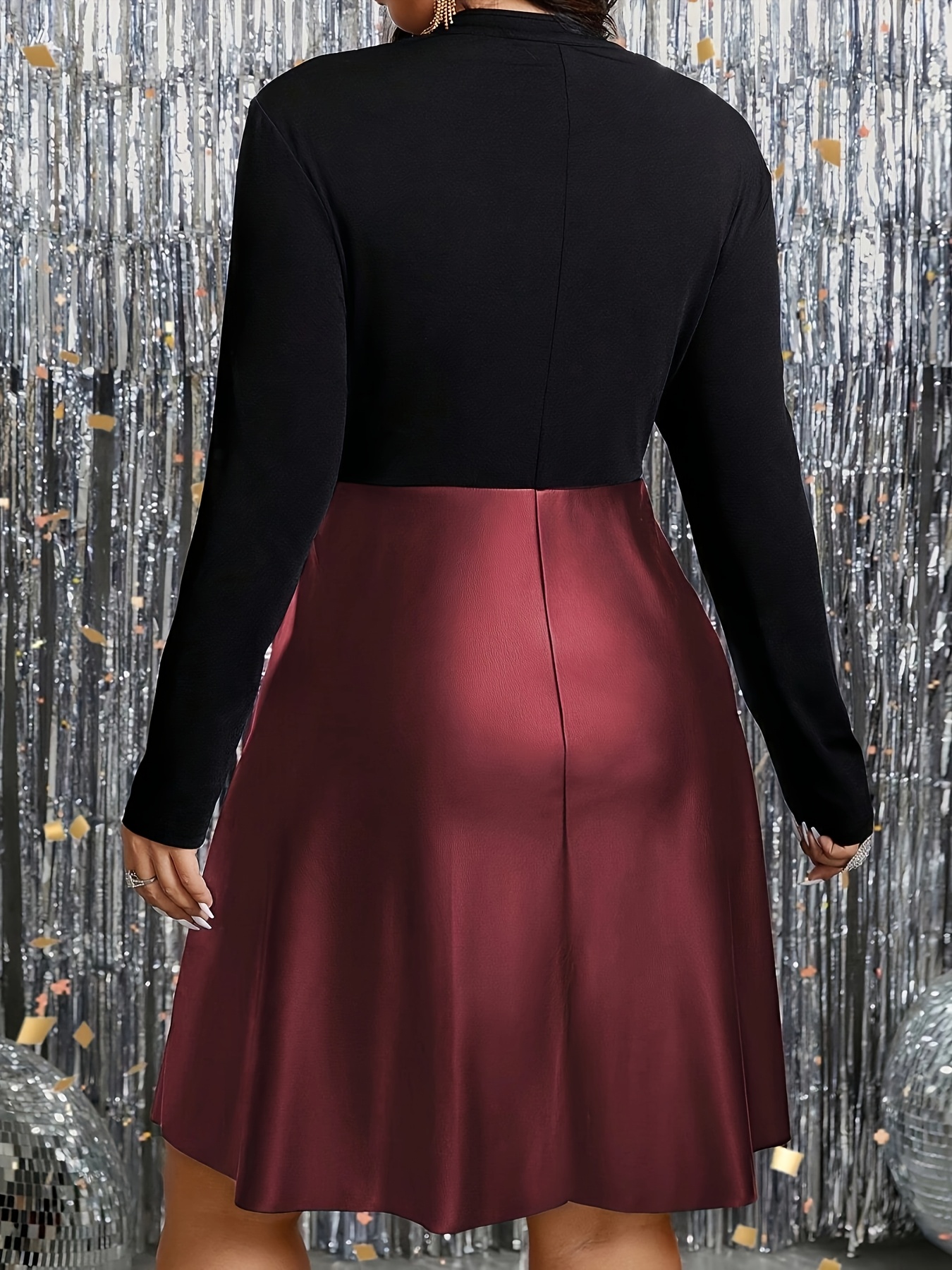 Robe tunique élégante à col contrastant à fermeture éclair à manches longues à coupe ample – Image 4