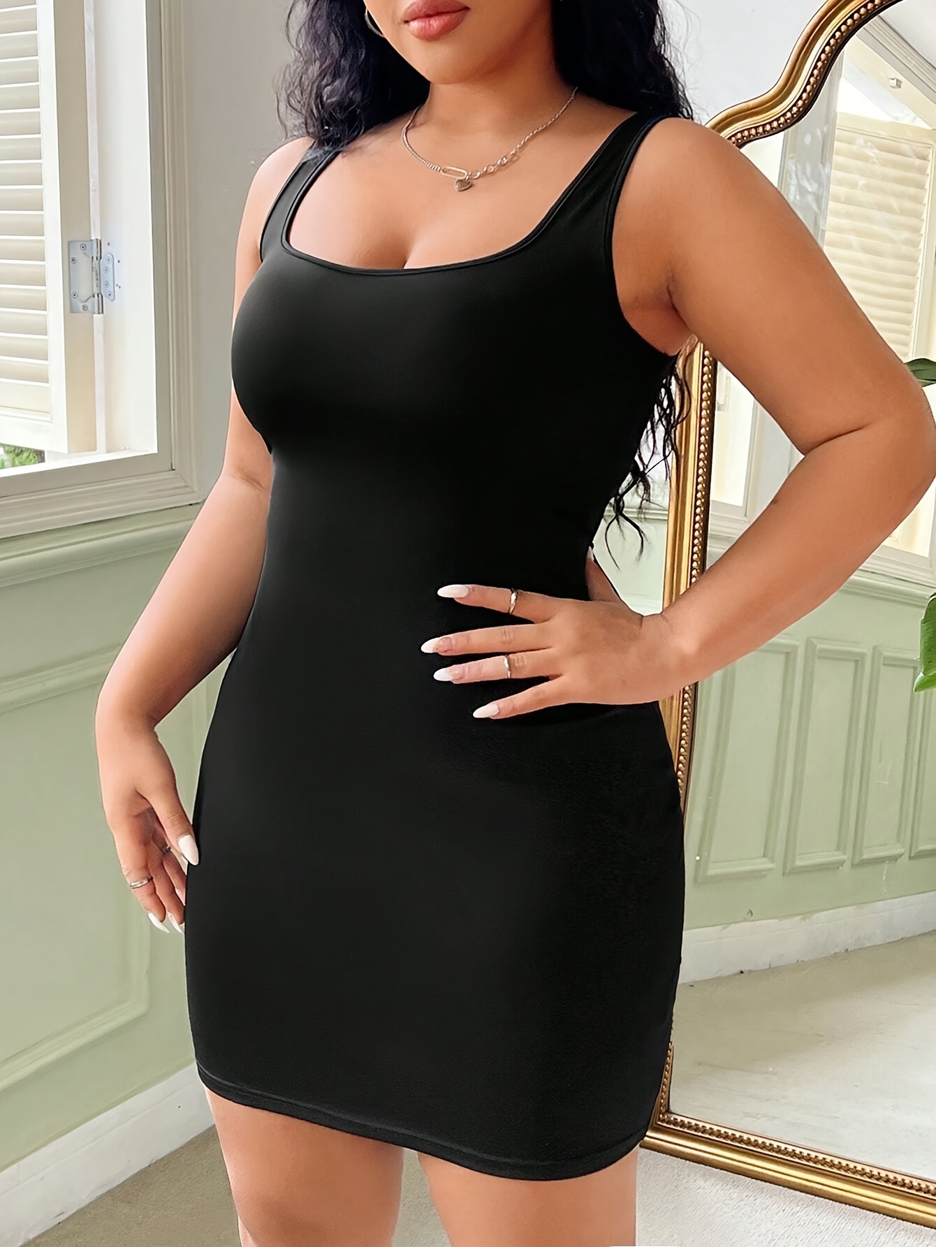 Robe moulante sexy à encolure carré sans manches design ajusté – Image 2