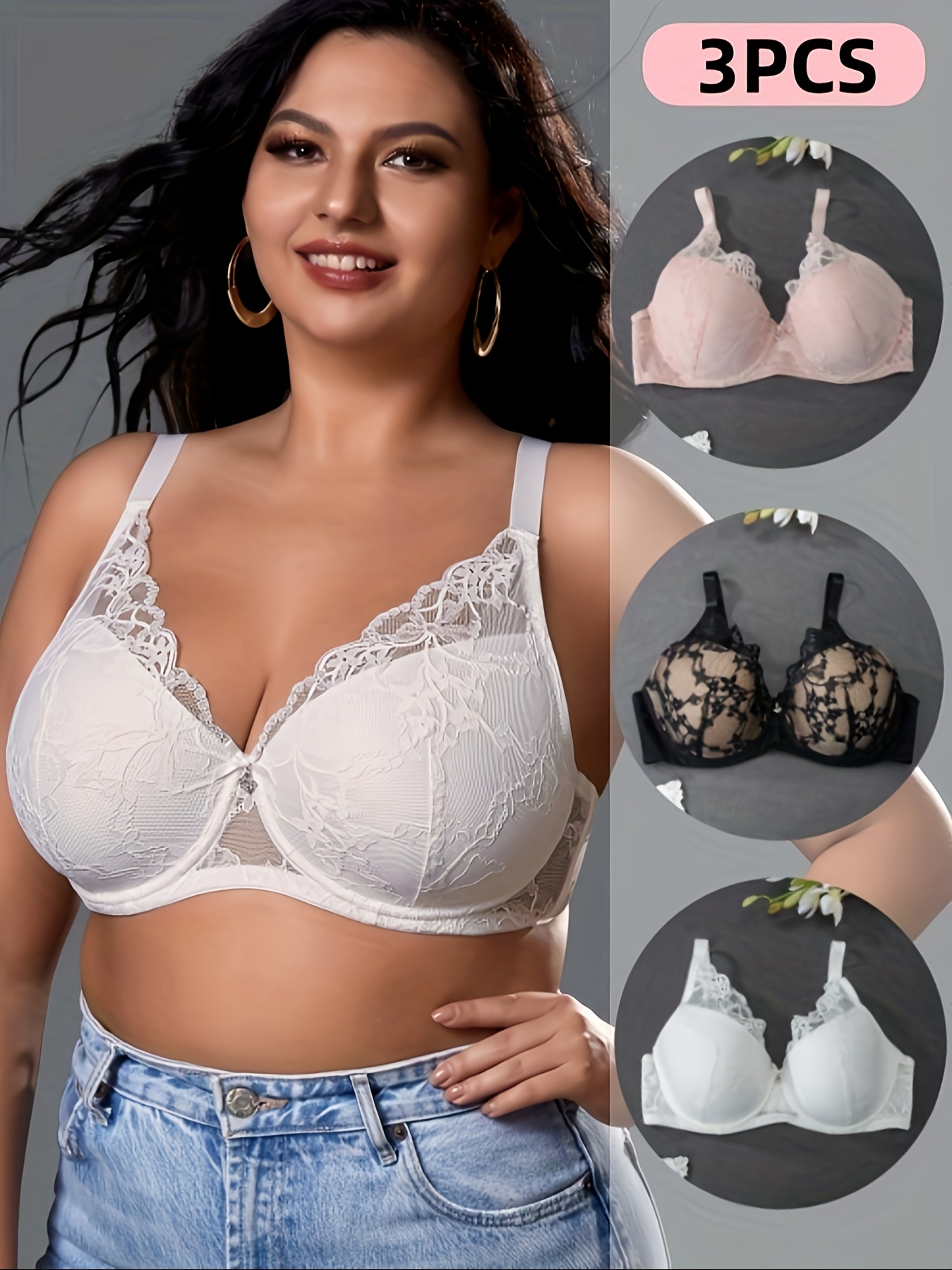 Soutiens gorge à armature en dentelle élégante avec coussinets non amovibles & design floral – Image 2