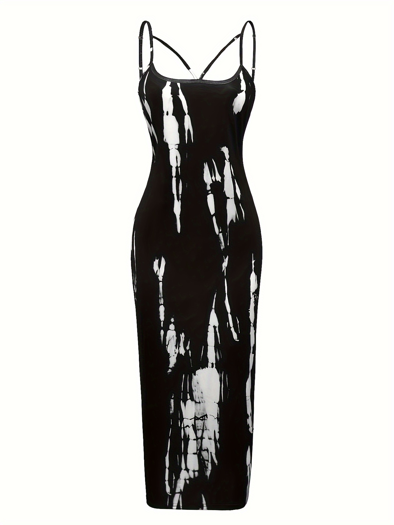 Robe sexy à bretelles découpées imprimé aléatoire – Image 5