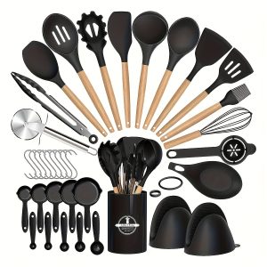 Ensemble de 36 ustensiles de cuisine avec manches en bois