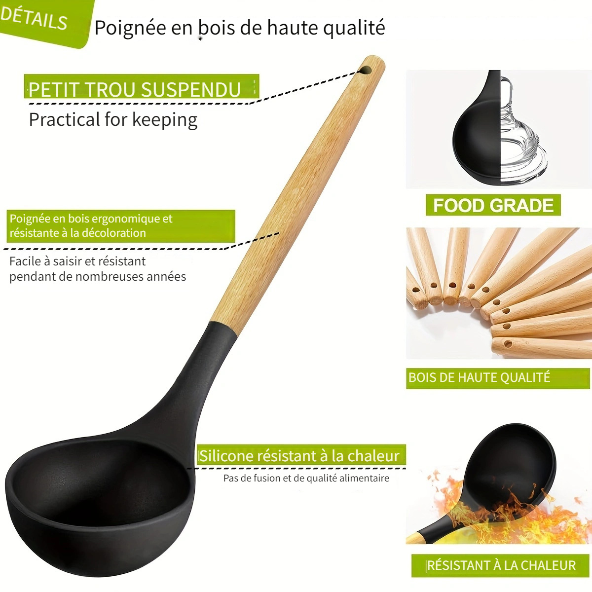 Ensemble de 36 ustensiles de cuisine avec manches en bois – Image 4