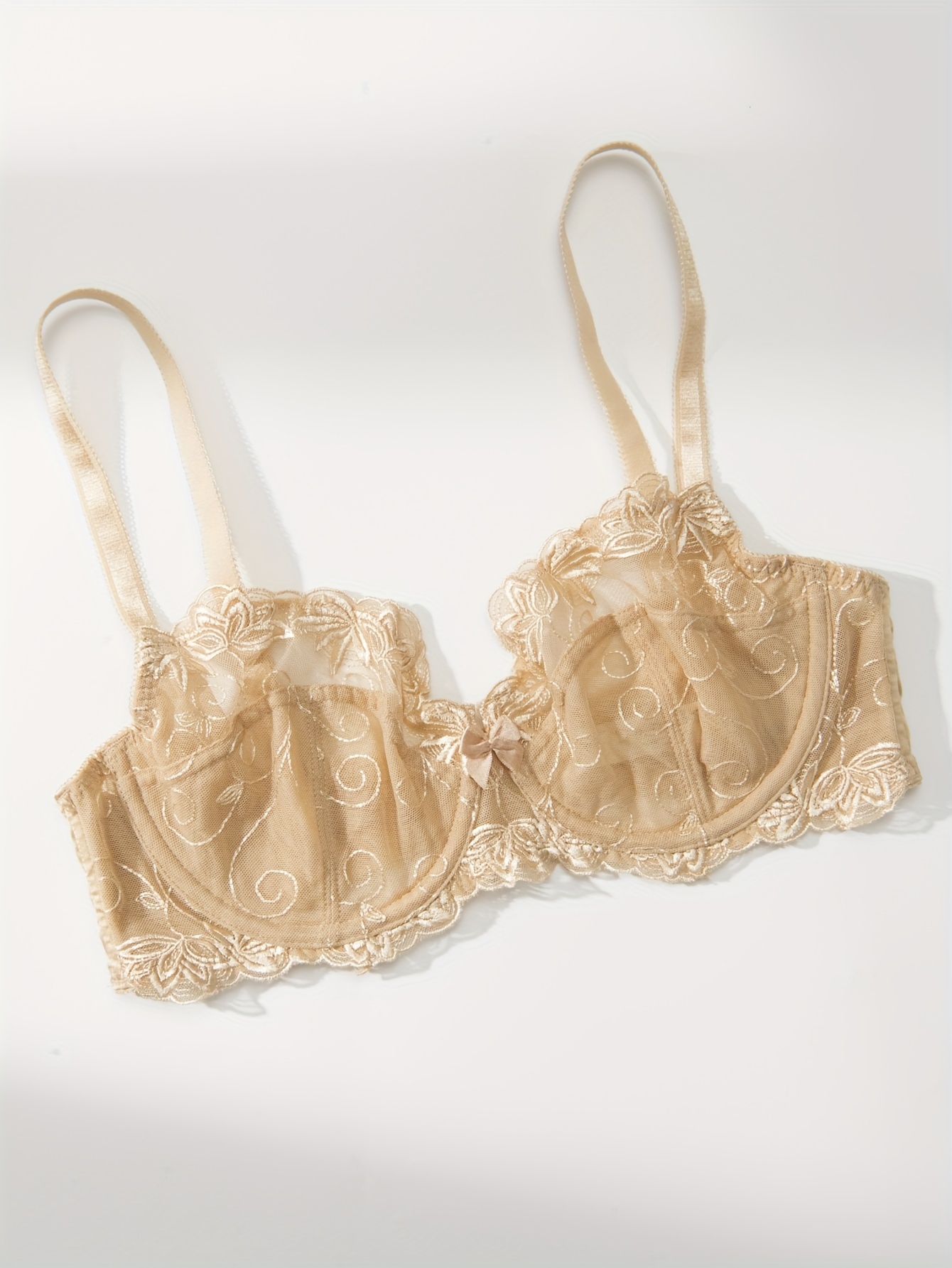 Soutien gorge en dentelle semi-transparente avec détail floral brodé & non doublé – Image 7