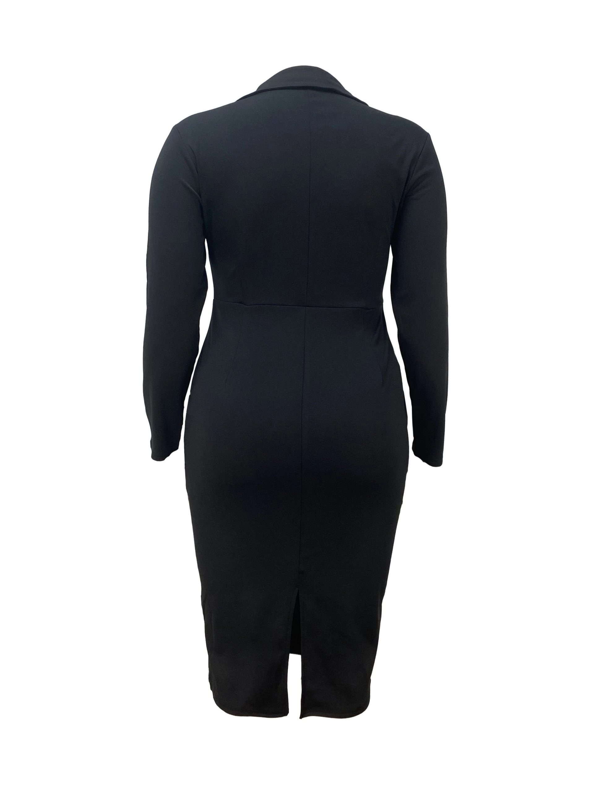 Robe moulante élégante extensible avec col à revers à manches longues – Image 4
