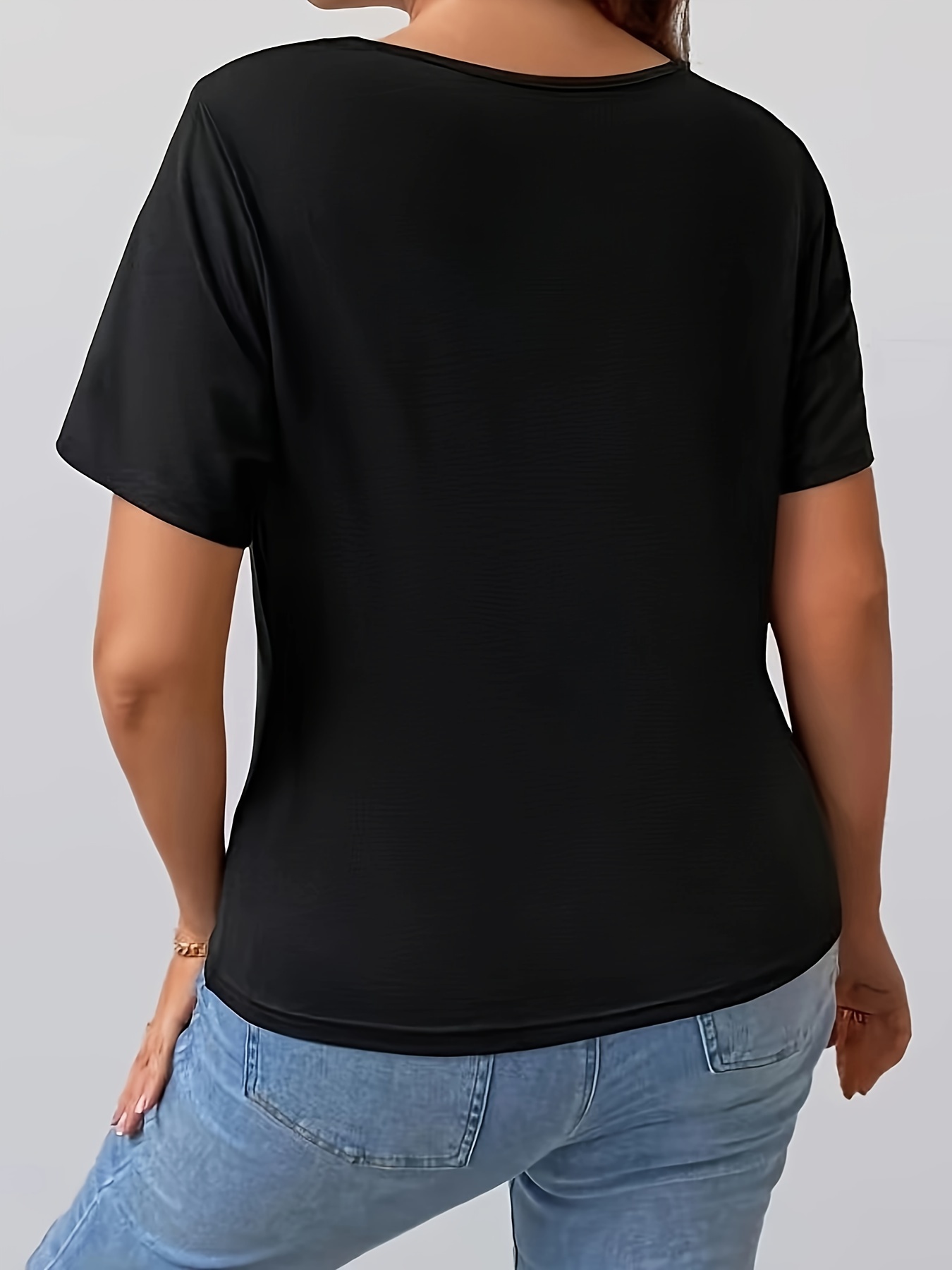 T-shirt élégant extensible décolleté avec détail en maille à manches courtes à col rond – Image 5