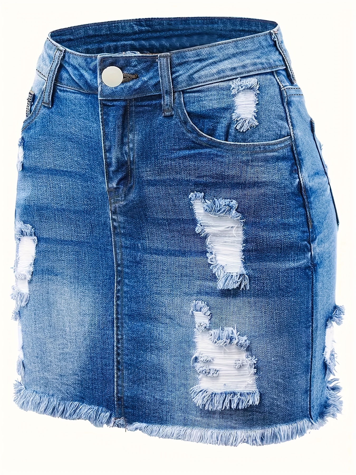 Jupe en jean courte taille haute déchirée – Image 8