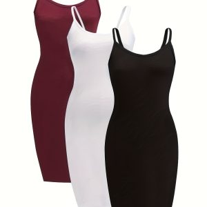 Robes à manches dénudées en tricot moulant légèrement extensible à bretelles spaghetti