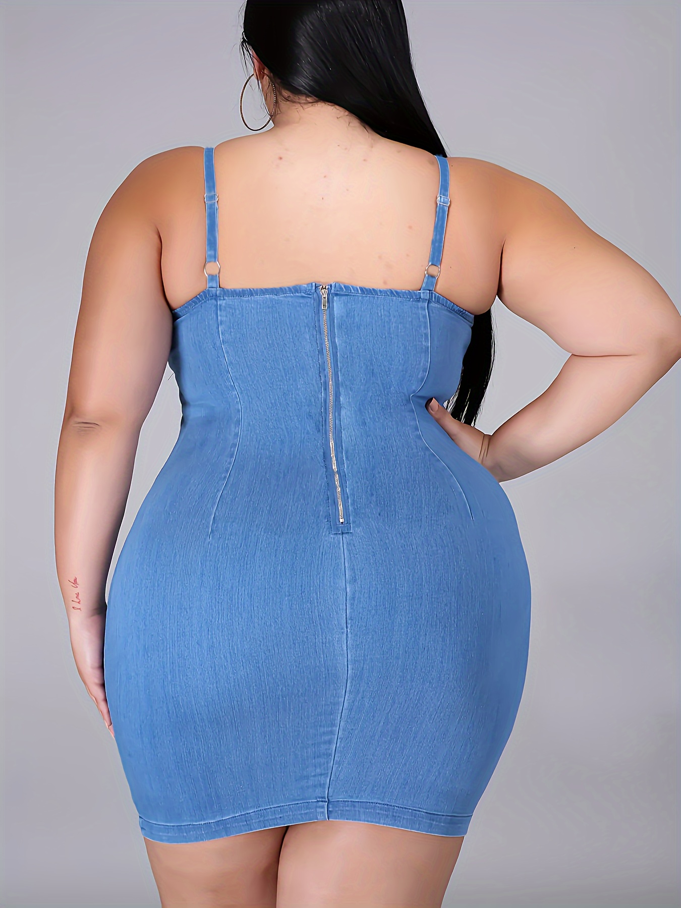 Robe sexy moulante en jean à encolure dégagée – Image 5