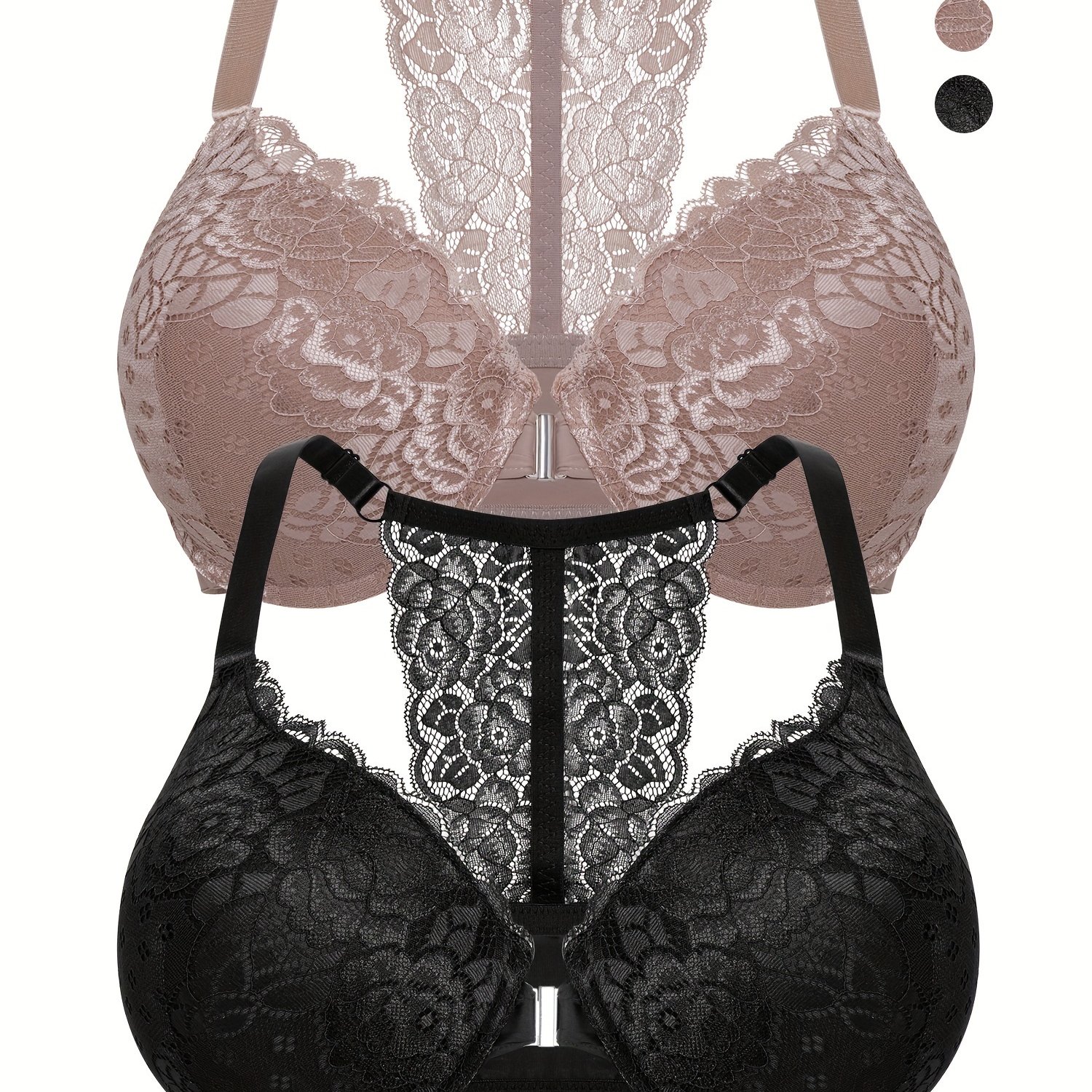 Soutiens gorge avec fermeture lace front ultra doux & léger légèrement rembourré avec détail en dentelle florale avec support à armature