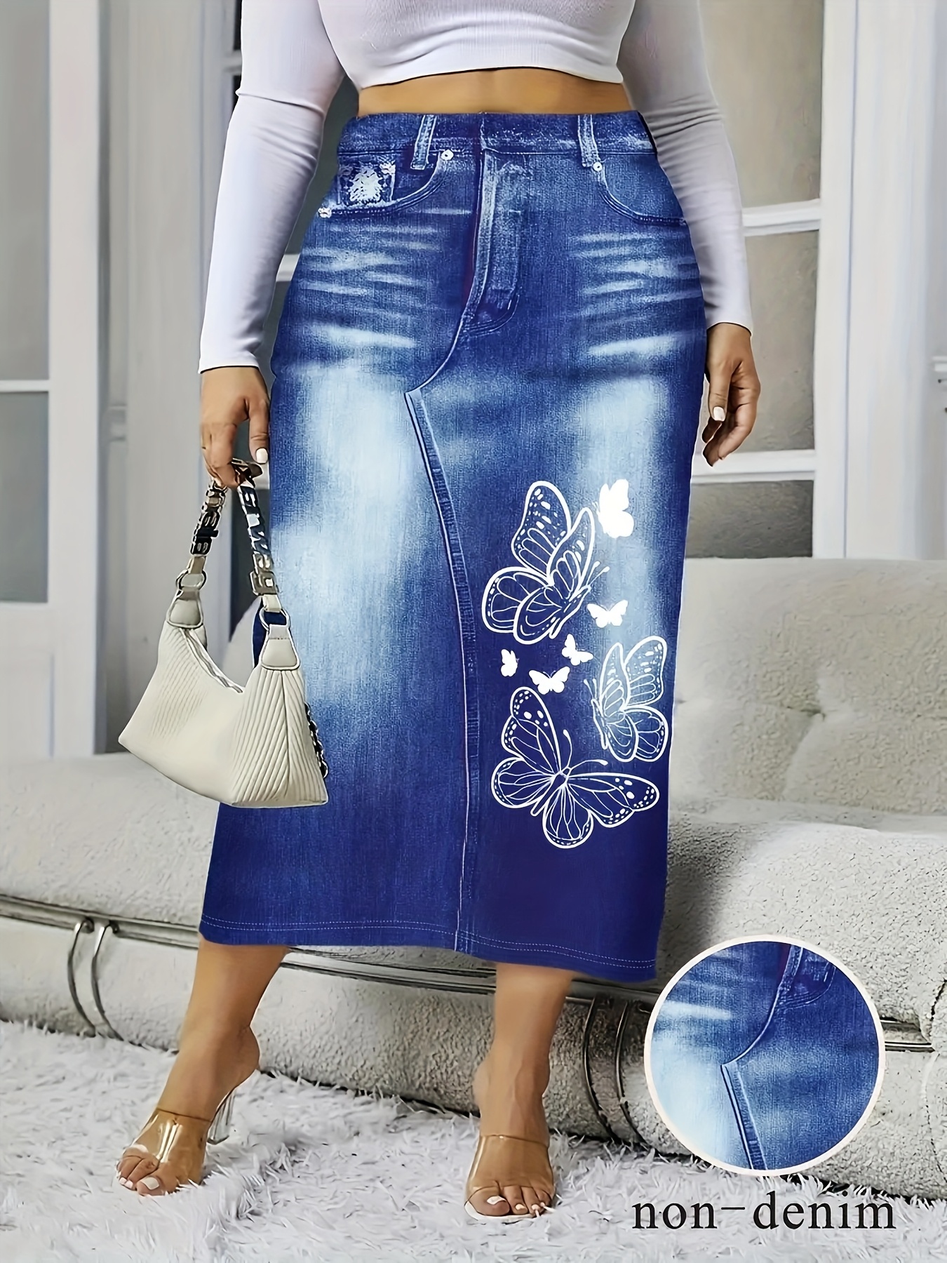 Jupe crayon moulante imprimée papillon ajustée en tricot hautement élastique – Image 7