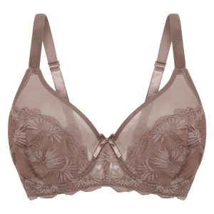 Soutien gorge en dentelle minimisateur floral à couverture complète en maille non rembourré à armature