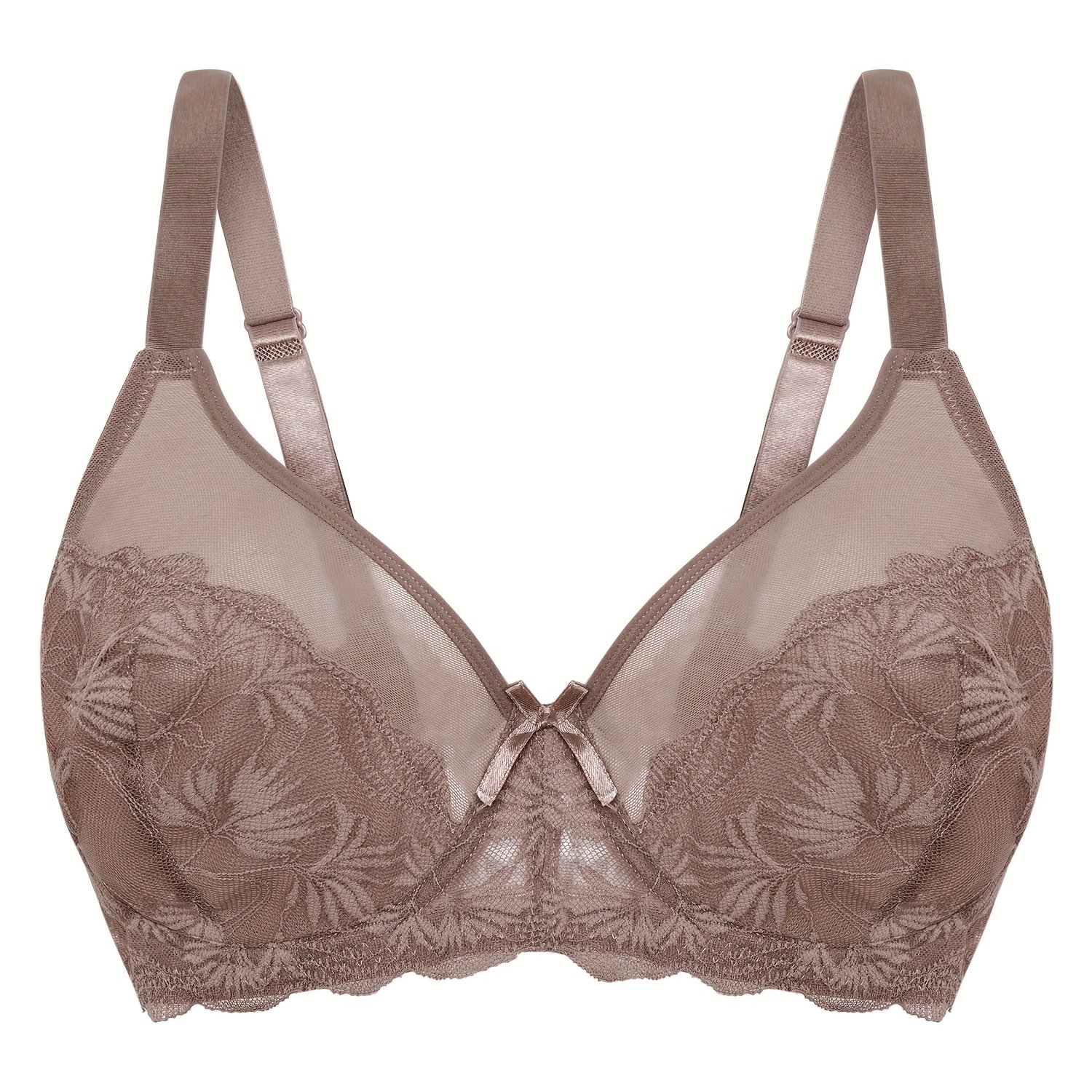 Soutien gorge en dentelle minimisateur floral à couverture complète en maille non rembourré à armature
