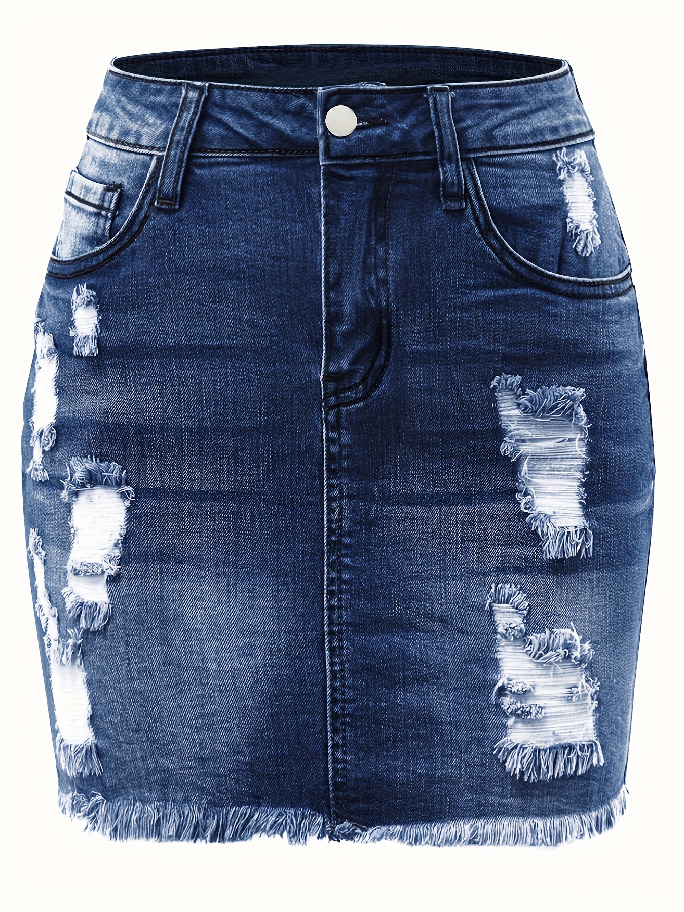 Jupe en jean courte taille haute déchirée – Image 7